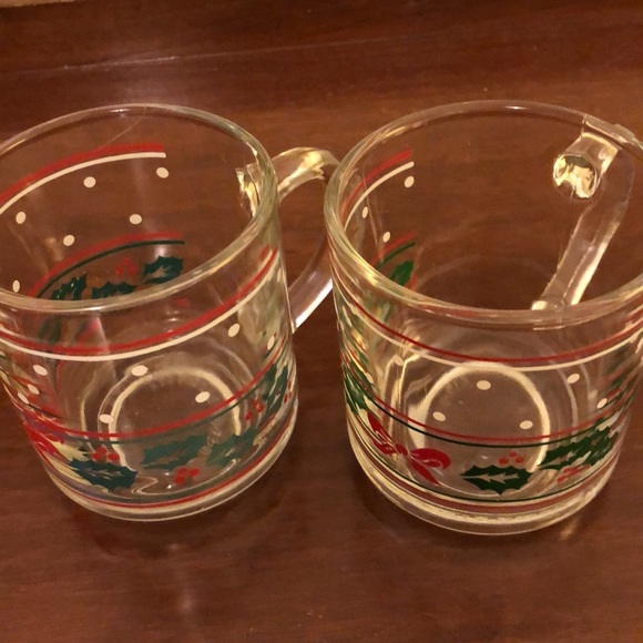 VINTAGE SET OF 2 KIG GLASS MUGS- CHRISTMAS HOLIDAY EGG NOG 8 OZ INDONESIA - #315 - Picture 6 of 9